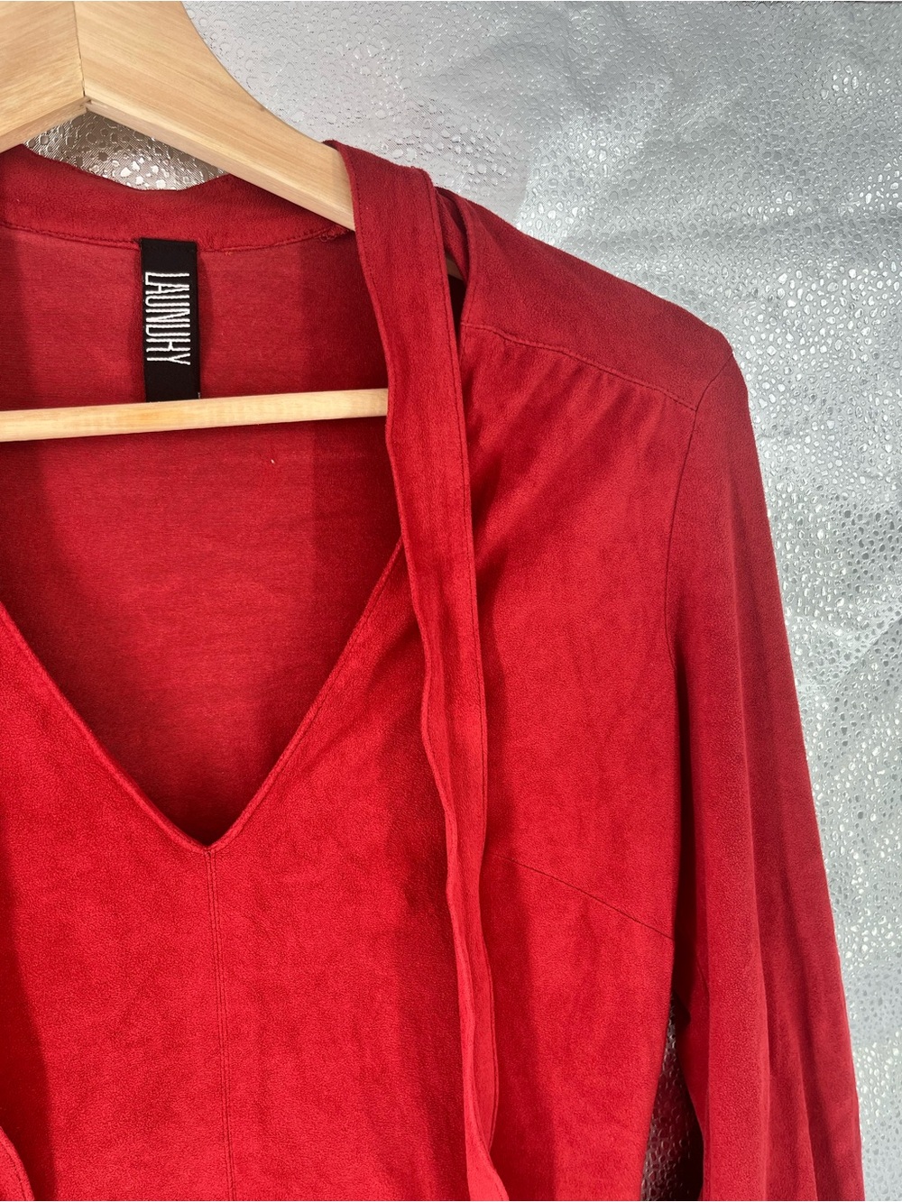 Laundry Shelli Segal Red Suede-Look Long Sleeve Tie Front Mini Dress USA XS Sz 2 - Picture 5 of 16